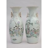 Two vases in Chinese porcelain 'elegant ladies' (58cm)