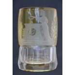 Engraved Freemason cup in yellow glass (13cm)