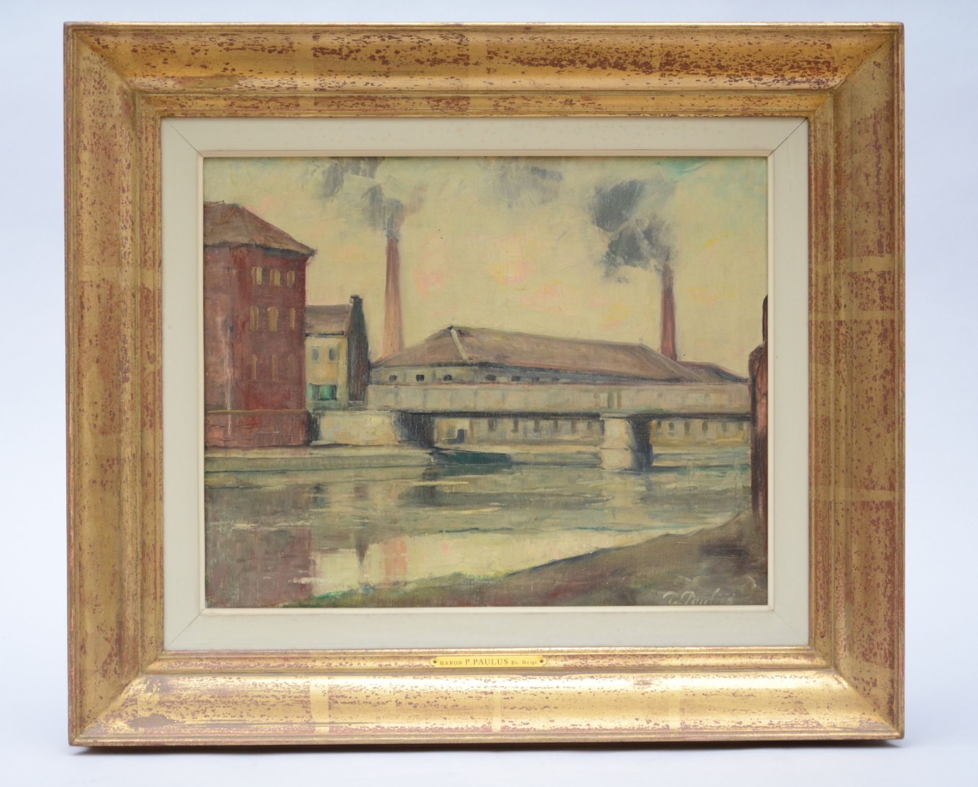 Pierre Paulus: painting (o/c) 'factory' (50x40cm)