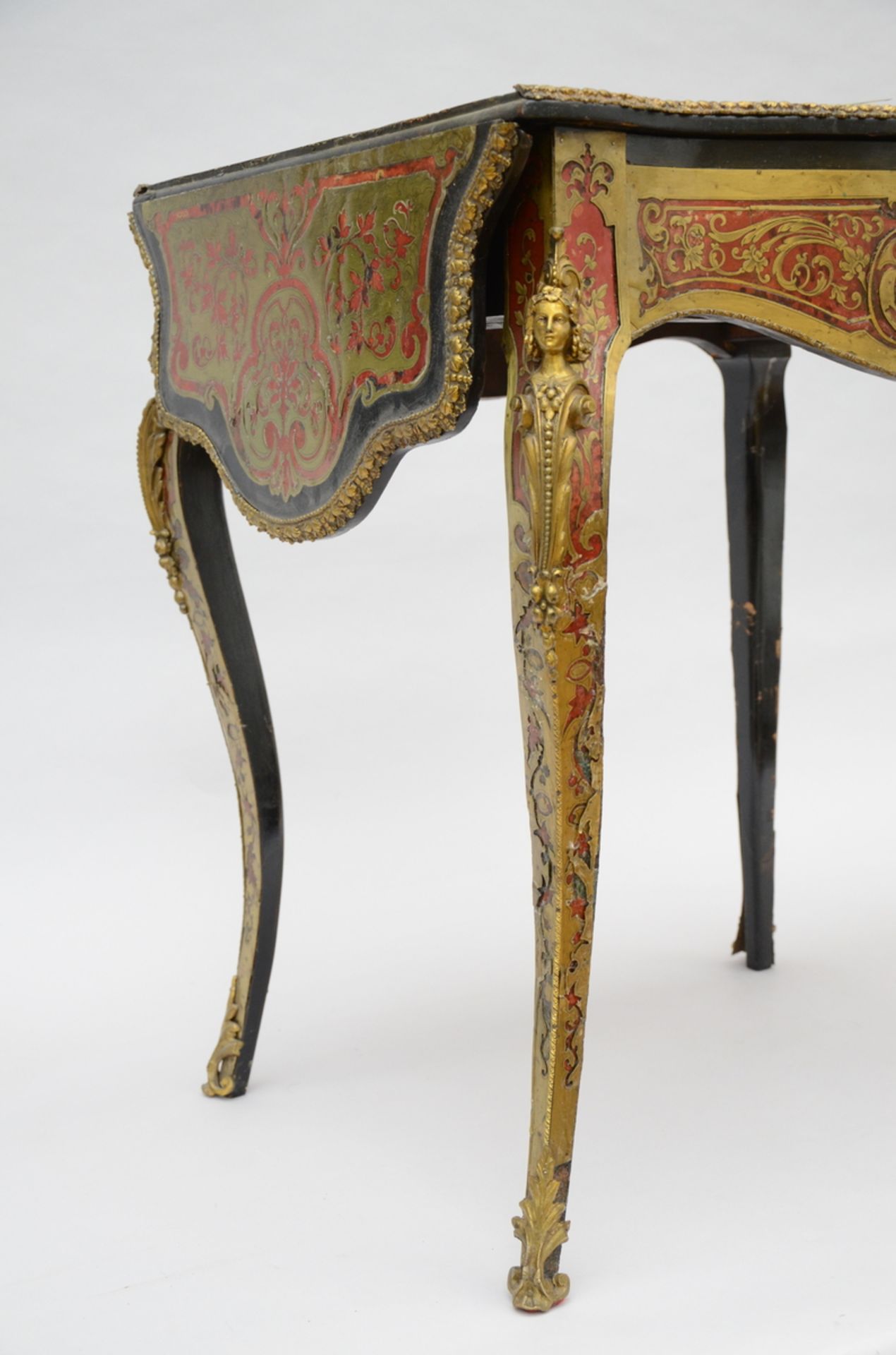 Napoleon III folding table with Boulle inlaywork (*) (63x116x70cm) - Image 2 of 3