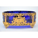 Art nouveau jardiniËre in gilt bronze and blue glass (18x25x11cm)