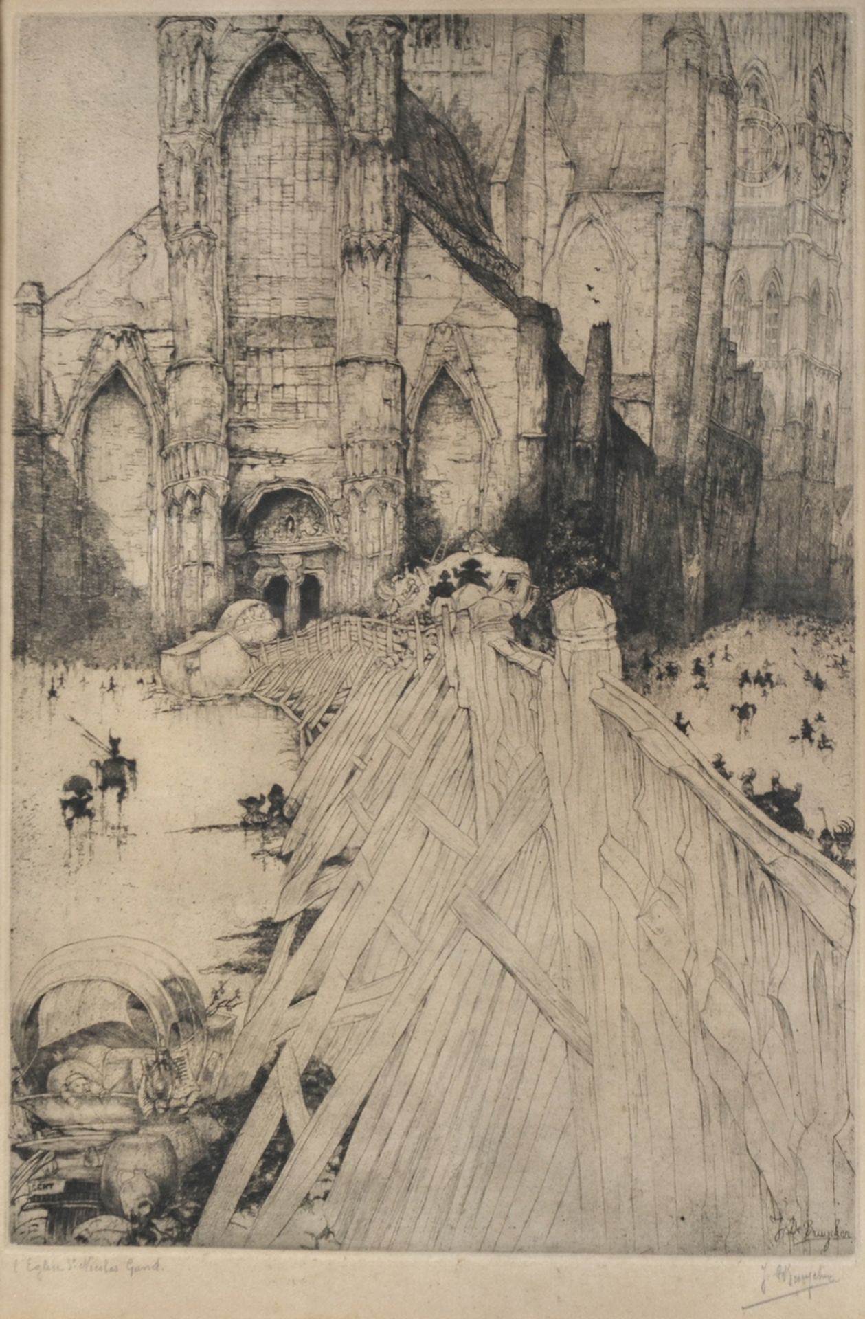 Jules De Bruycker: two etchings 'Sint-Niklaaskerk' and 'CathÈdrale d'Amiens' (*)