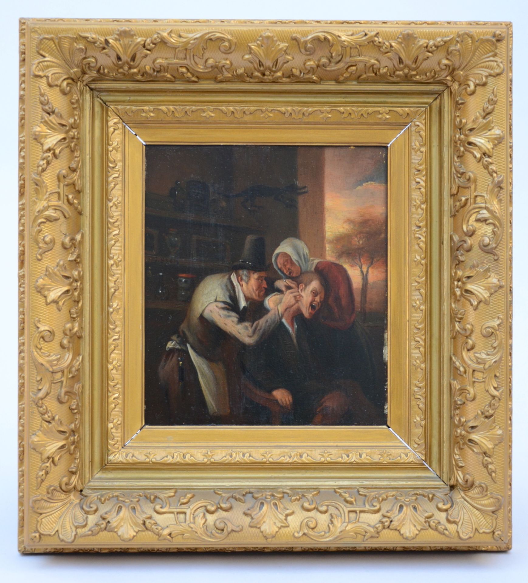 Anonymous (19th century): painting (o/p) 'physician', after Jan Steen (20x23cm)