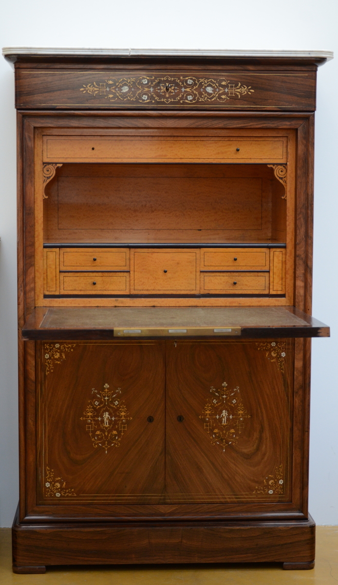 Charles X furniture set in mahogany with inlaywork by Fichet ‡ Paris consisting of 4 armchairs, - Image 2 of 7