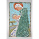 Domien Ingels: plaque in faience 'Madonna and Child' (monogram) (25x40cm)