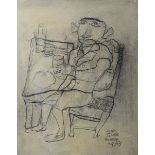 W. Van Hecke (1951): drawing 'man at the table' (40x50cm)