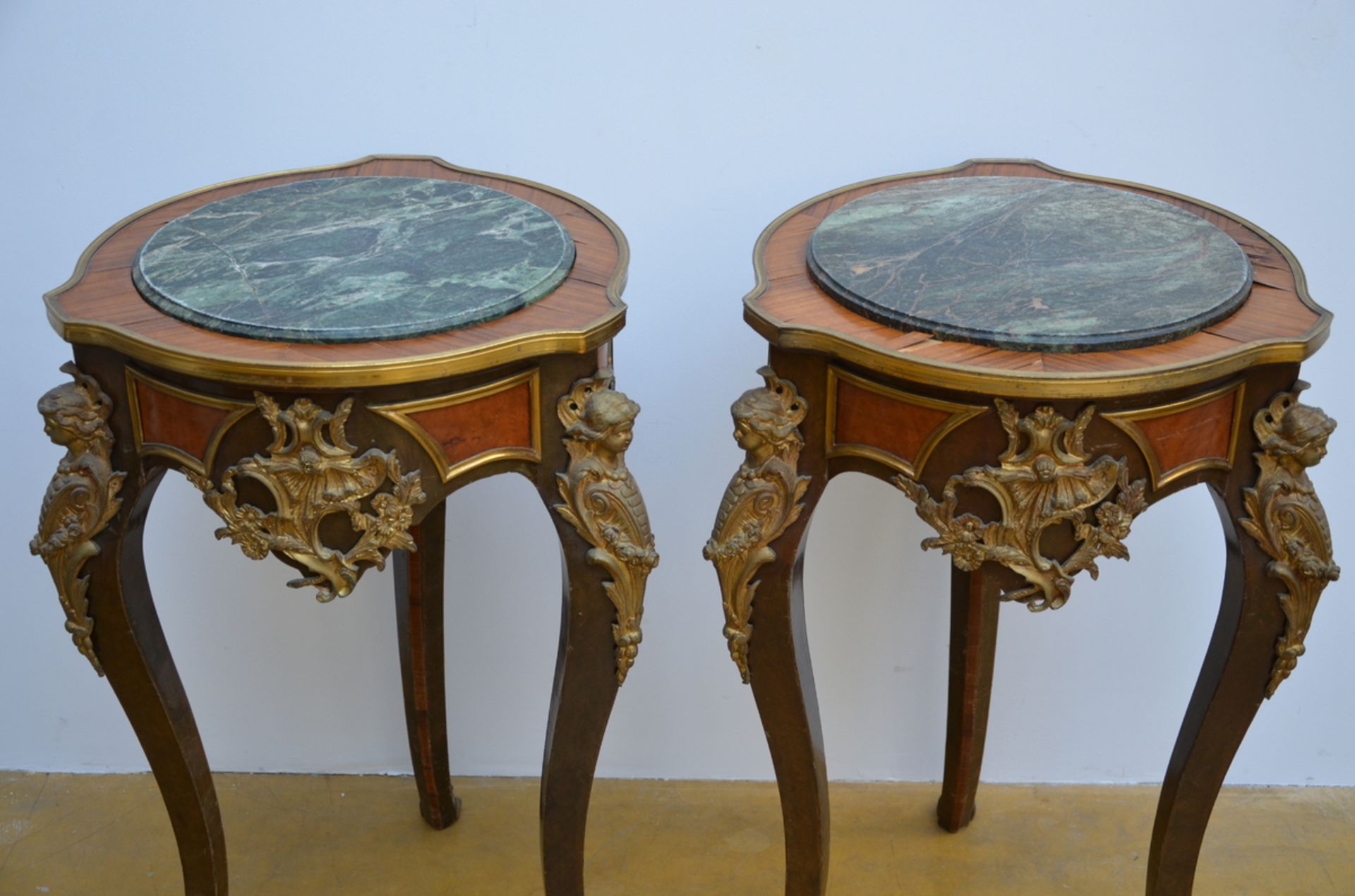 A pair of Louis XV style tables with marble tops (*) (55x82cm) - Image 2 of 3