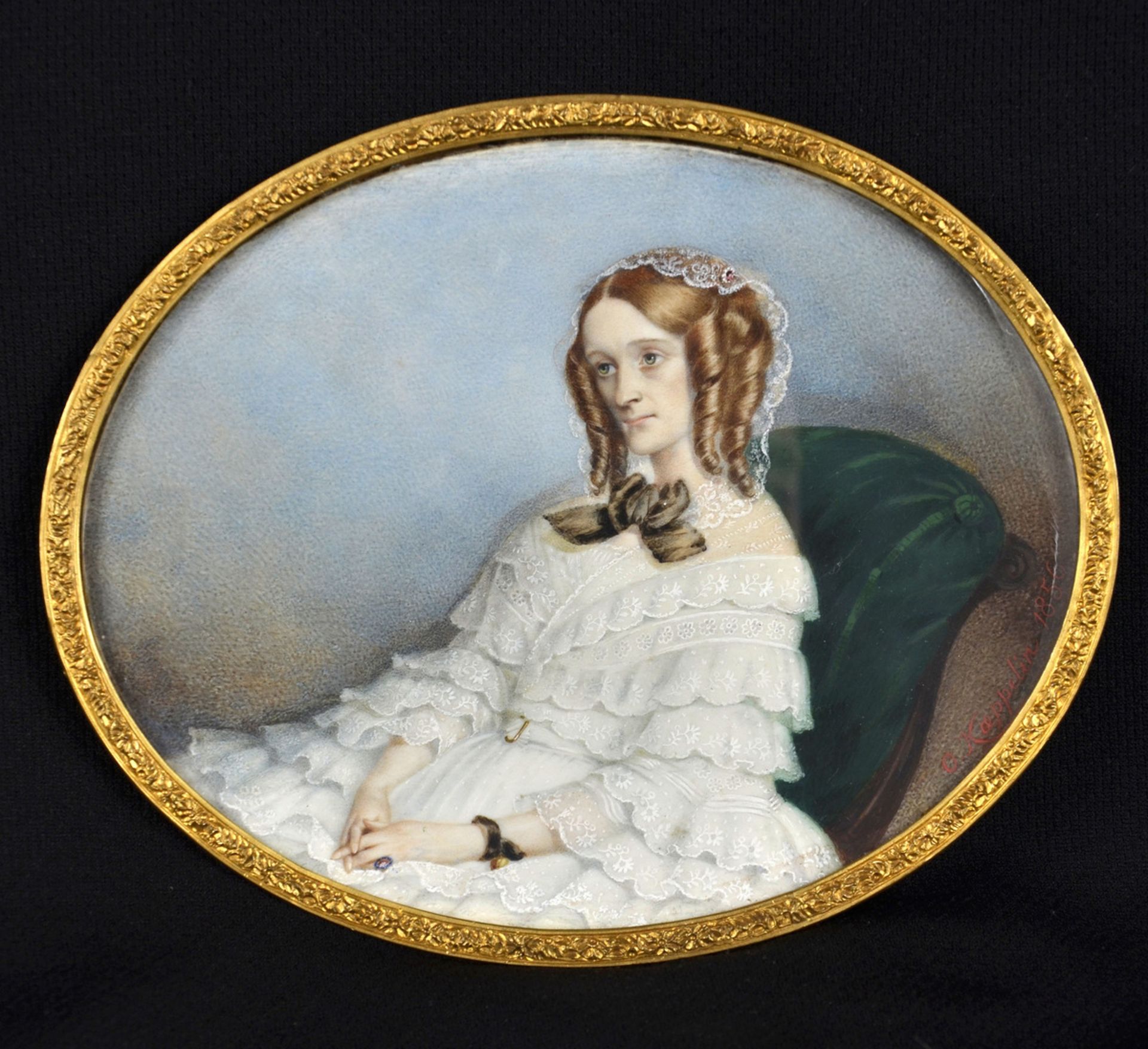 Lot: two miniature portraits ' ladies' one signed Kaeppelin 1856 (*) - Image 2 of 5