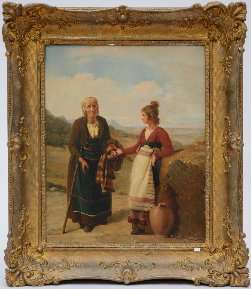 Monogram J.B.: painting (o/p) 'Neapolitan ladies' (37x46cm)