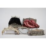 Lot: antique silver handbags (3 complete and 2 frames)