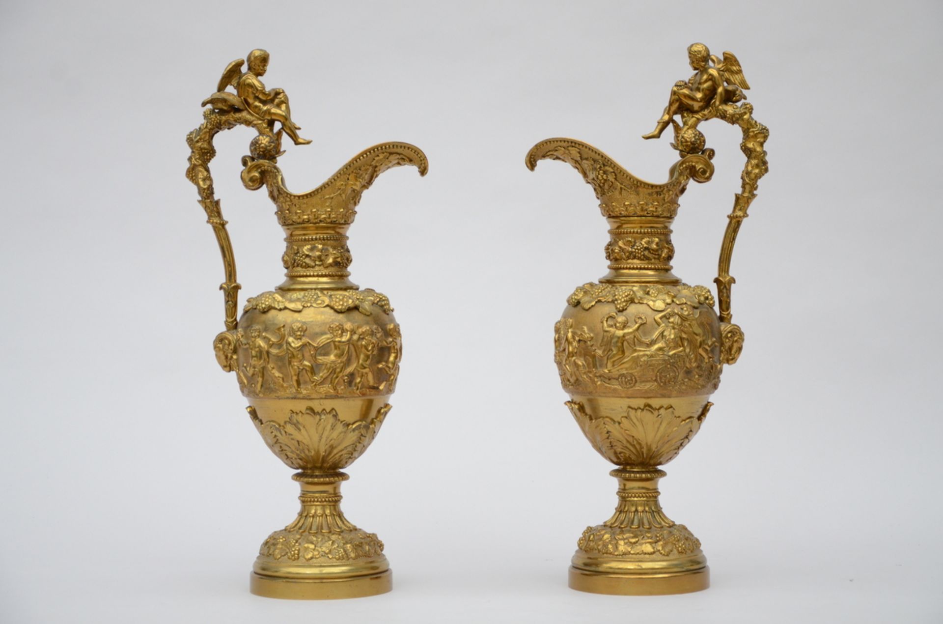 A pair of large bronze ewers 'bacchanal scenes' (58cm) - Image 2 of 5