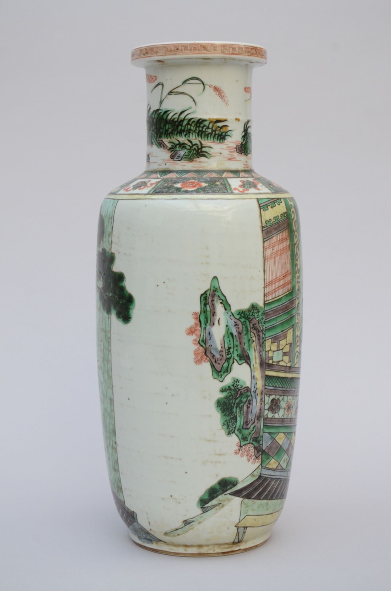 Rouleau vase in Chinese famille verte porcelain 'court scene' (47cm) - Image 2 of 4