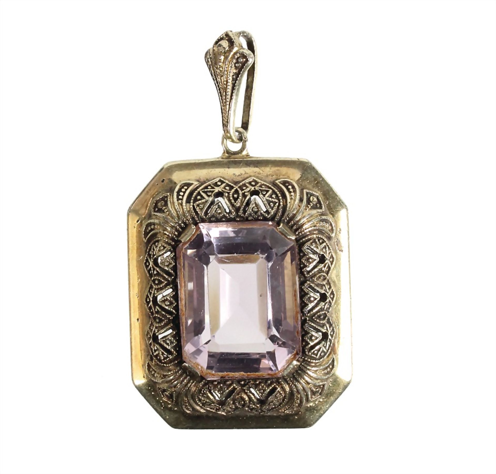 pendant, "ART-DECO" 1930s/'40s, silver 835/000 gilded (worn), amethyst with octagonal cut c. 12.0