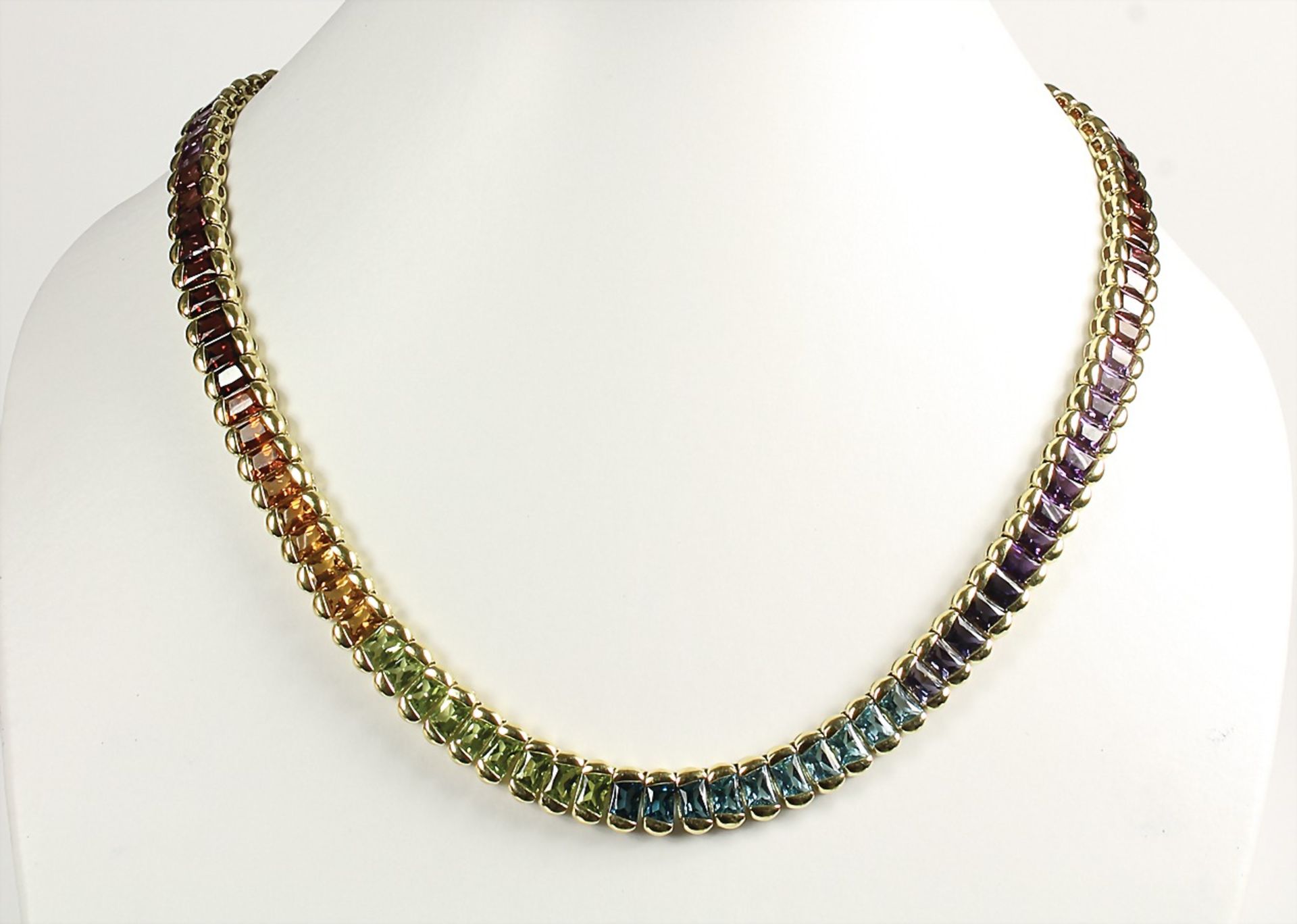 necklace rainbow by "H.STERN" (Brazil), yelow gold 750/000, signed S (Stern), 102 garnets, citrines,