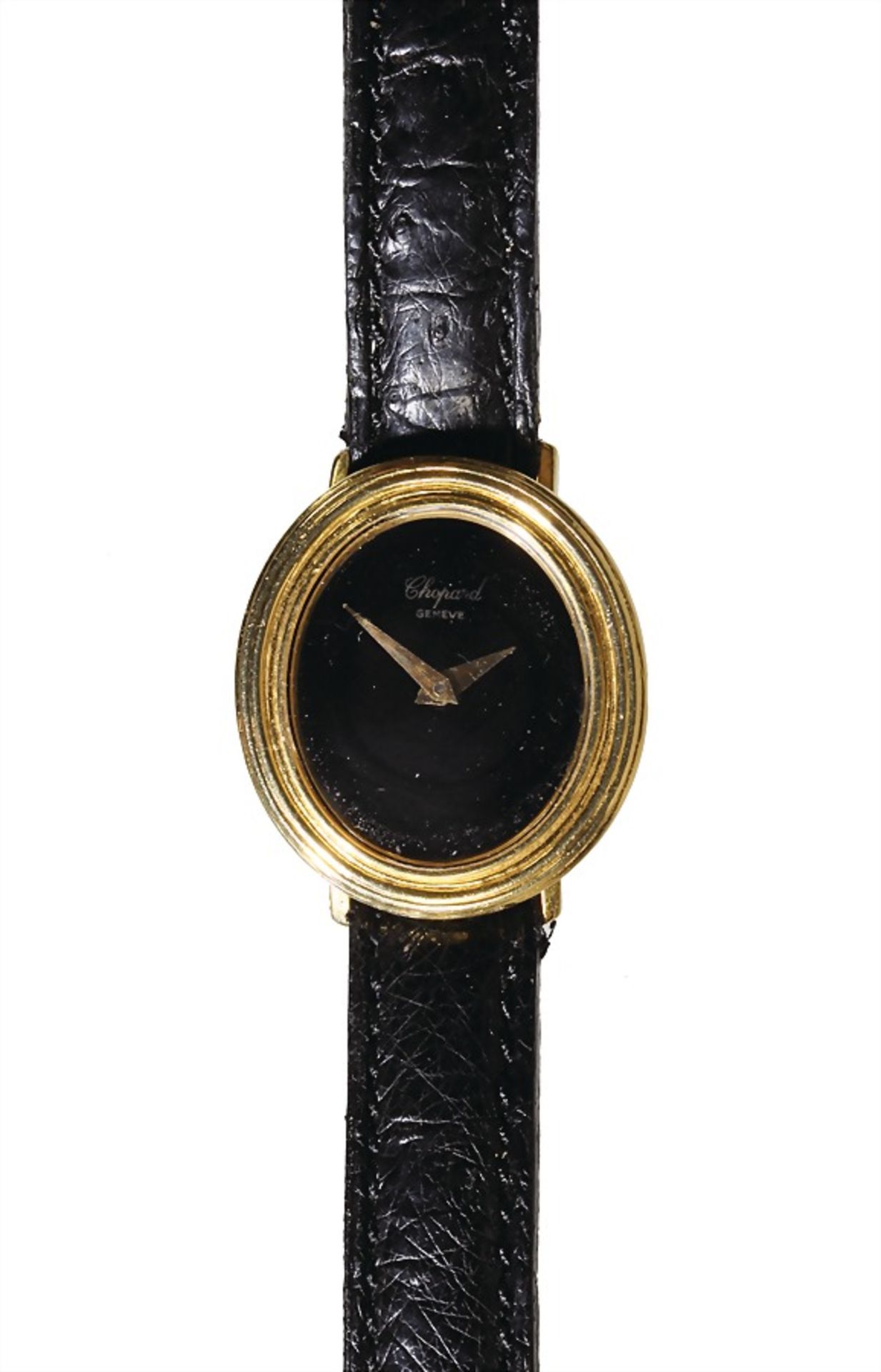 ladies watch "CHOPARD", Switzerland 1978, manual winding, yelow gold 750/000, black clockface,