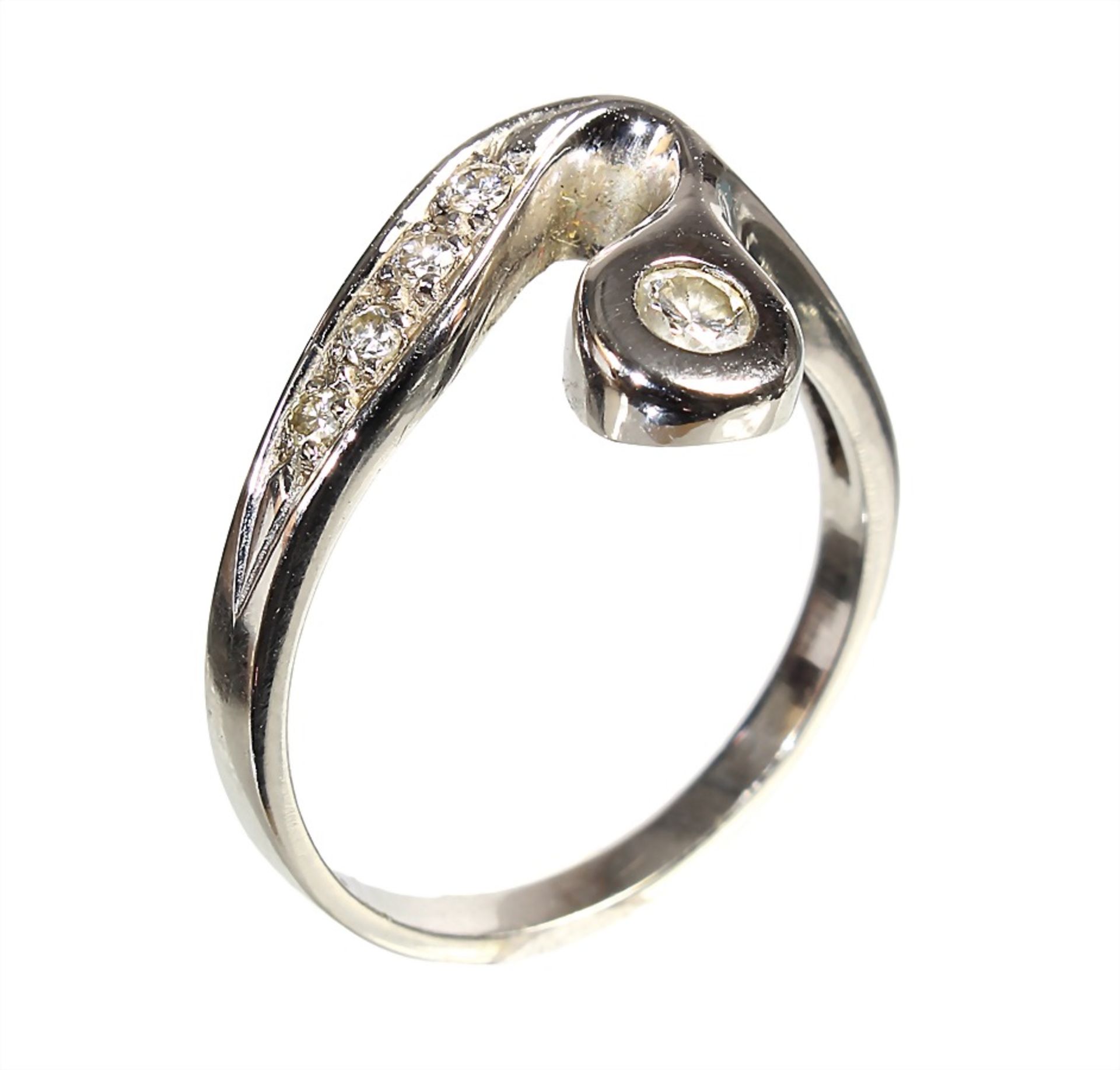 ring, white gold 585/000, signed: "CEDE", 5 brilliants c. 0.19 ct w-si, ring width c. 54 - Bild 2 aus 2