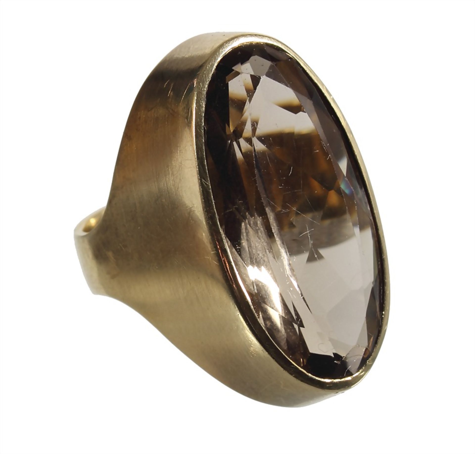 ring, yelow gold 585/000, smoky quartz c. 20.0 ct (20 x 14 mm), ring width c. 57