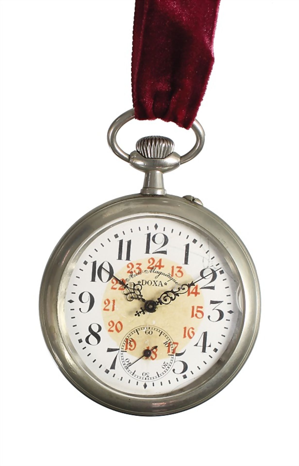 railroader clock, signed "DOXA" (metal Argentan Depose), around 1905, white enamel clockface ( - Bild 2 aus 2