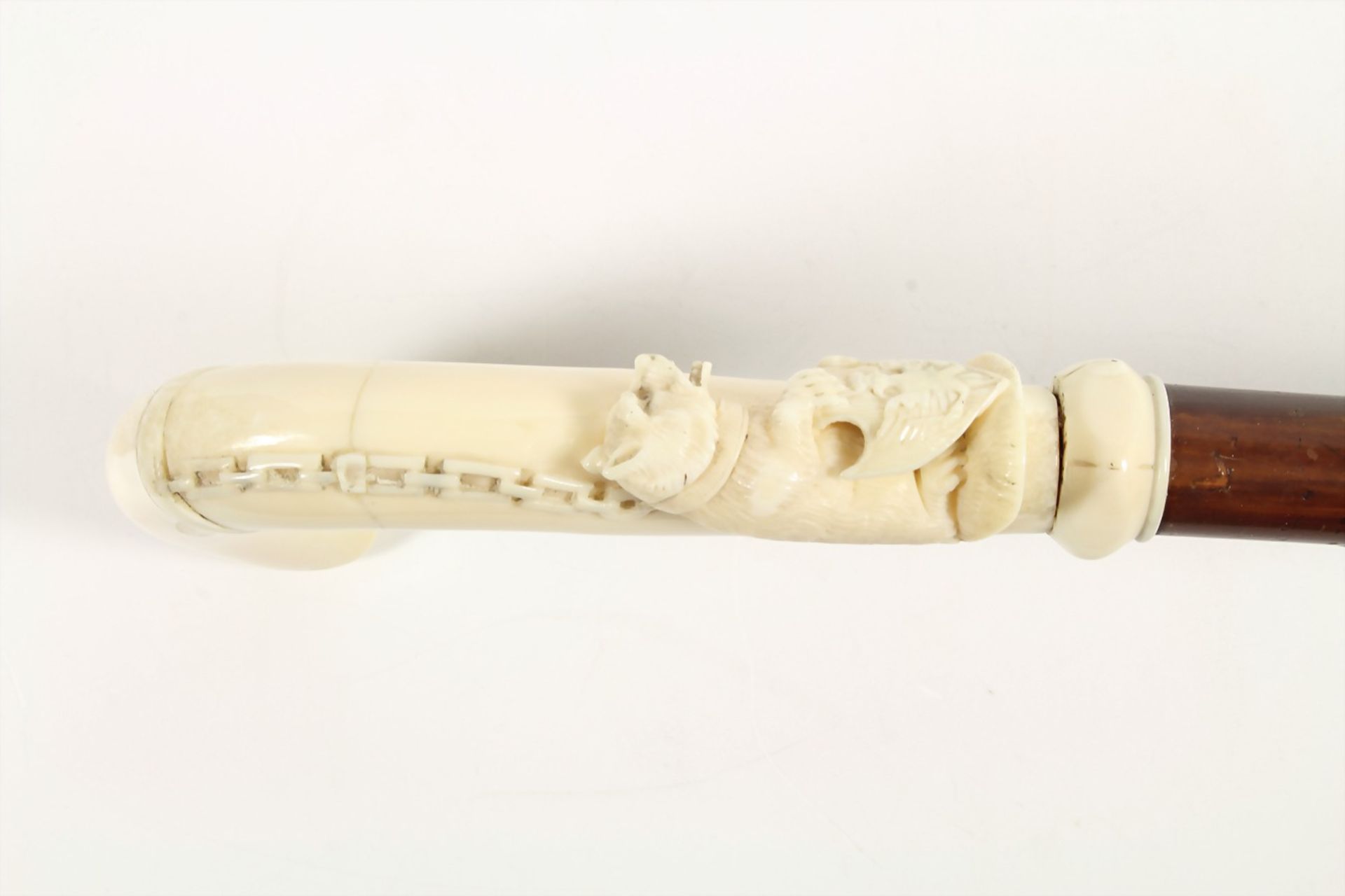 stick form the  middle of the  19th century, ivory handle: sitting wolf (chained), at his feet a - Image 3 of 3