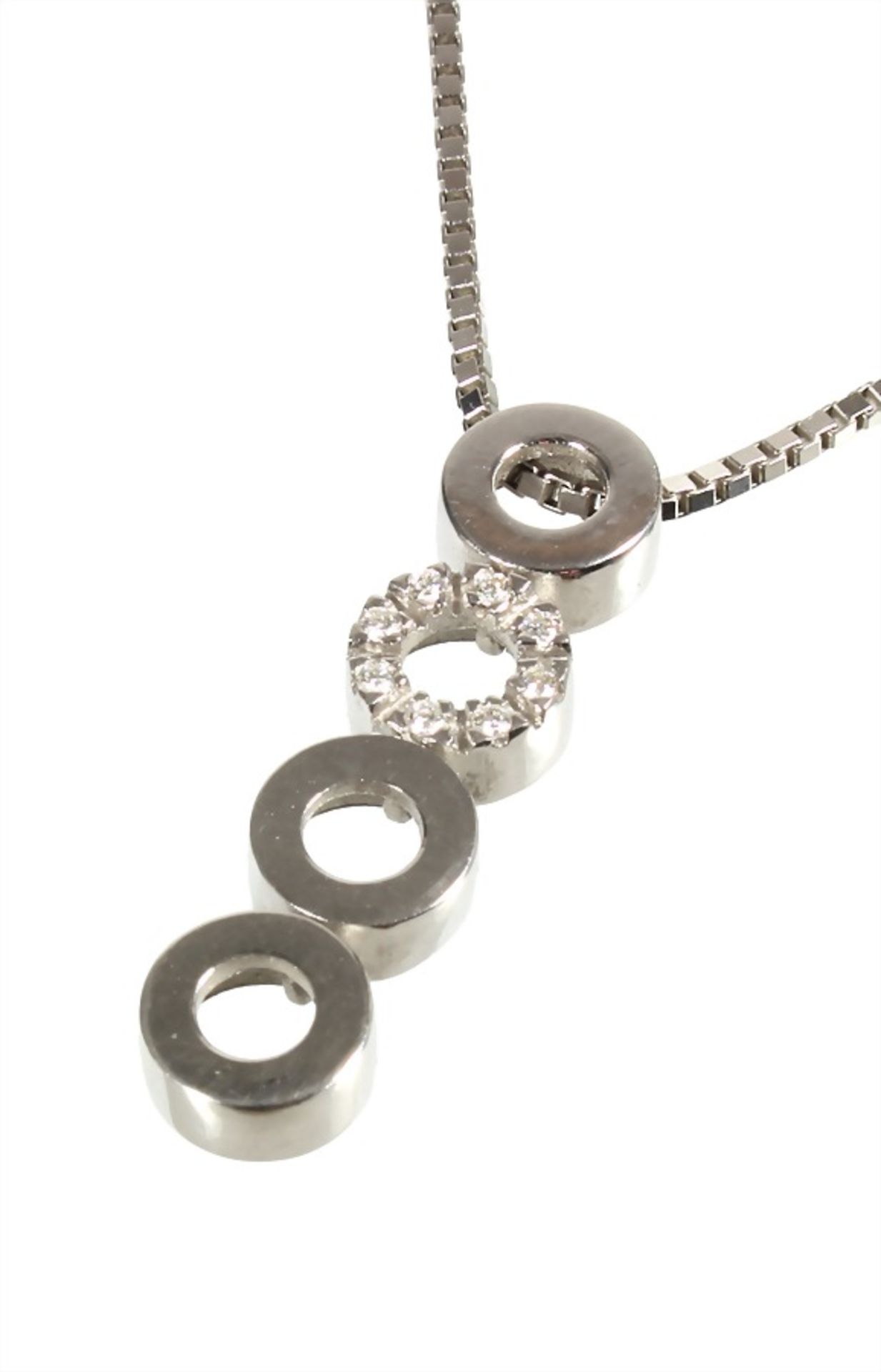 pendant, 4 circles, white gold 750/000, 8 brilliants c. 0.08 ct tw-vsi, height = 26.0 mm, several - Bild 2 aus 2