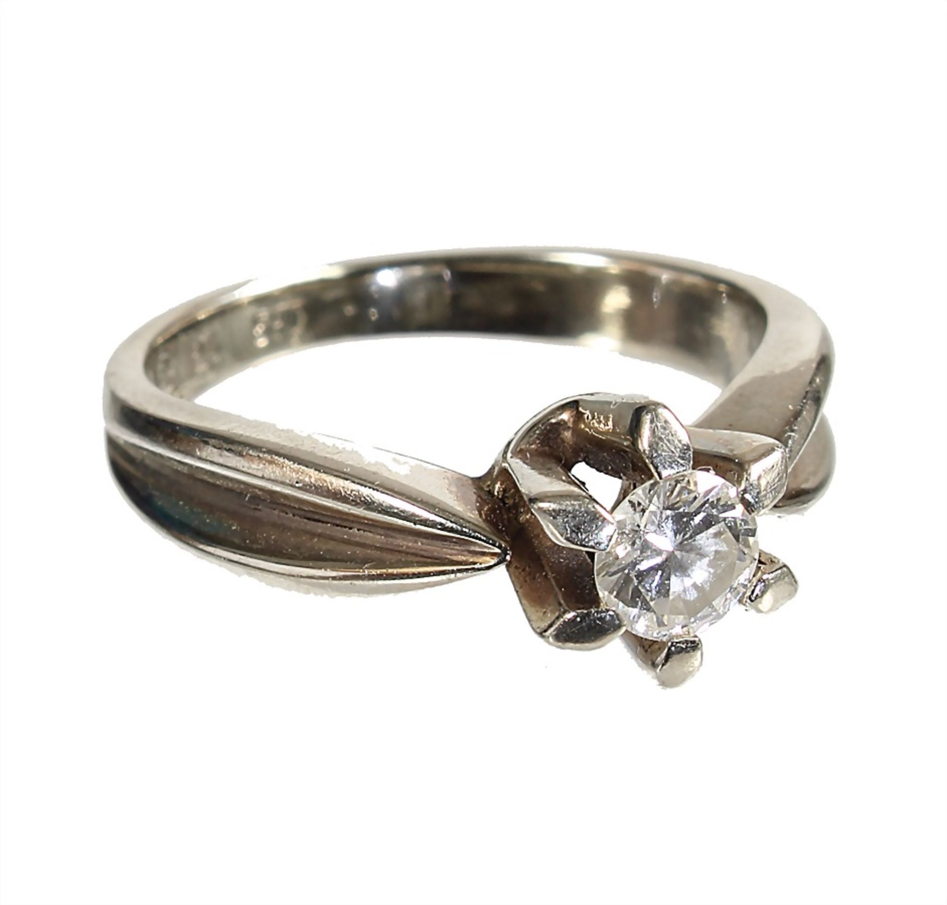 ring, white gold 590/000, signed HS or SH, 1 brilliant c. 0.32 ct tw-vsi/si, ring width c. 50.5Ring,