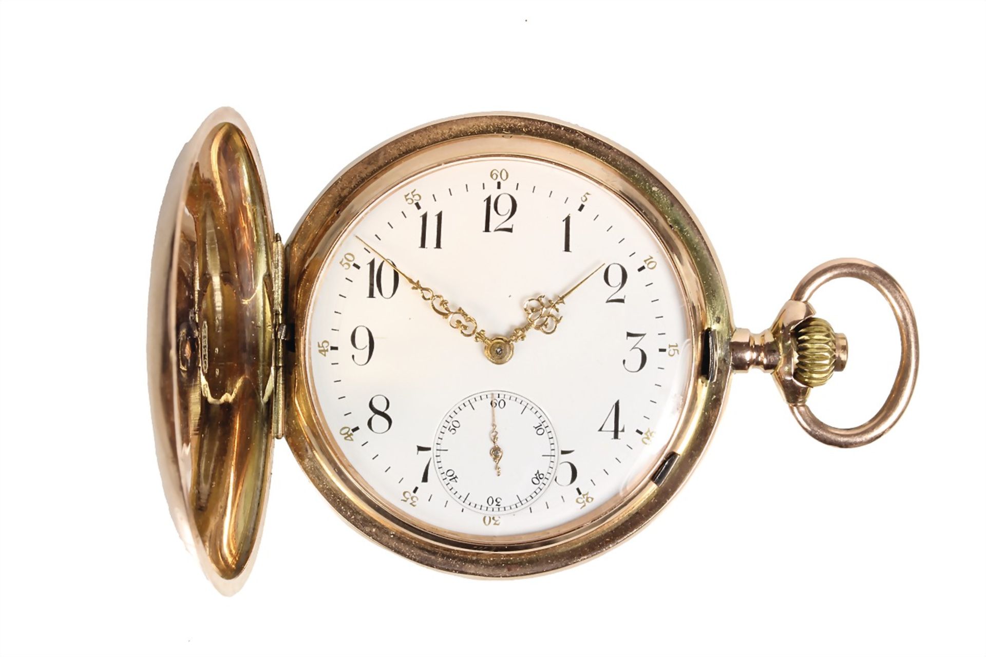 men's fob watch, Switzerland around 1900/10, yelow gold 585/000, good preserved white enamel