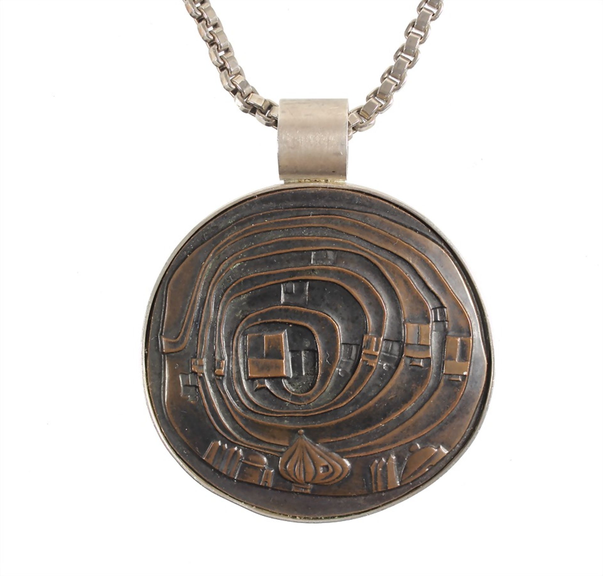 pendant, "FRIEDRICH HUNDERTWASSER" 1978, silver 935/000, bronze badge "WINDOW SPIRAL" diameter =