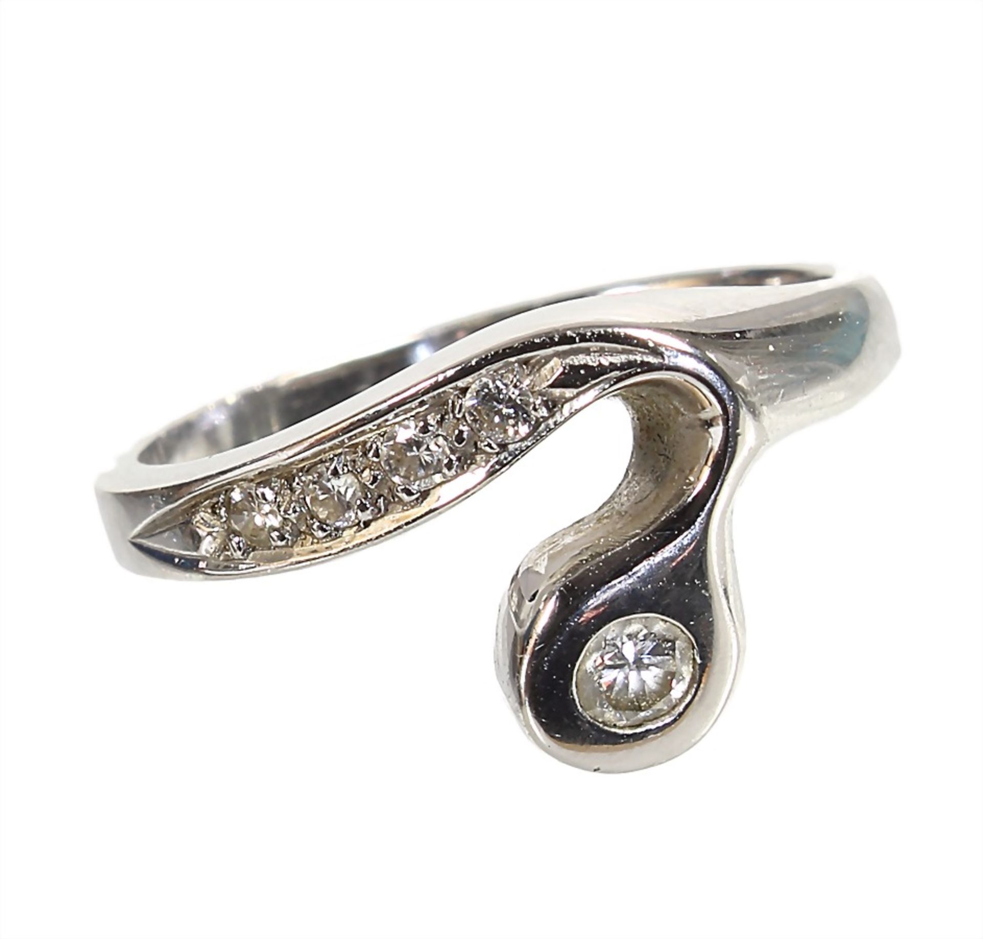 ring, white gold 585/000, signed: "CEDE", 5 brilliants c. 0.19 ct w-si, ring width c. 54