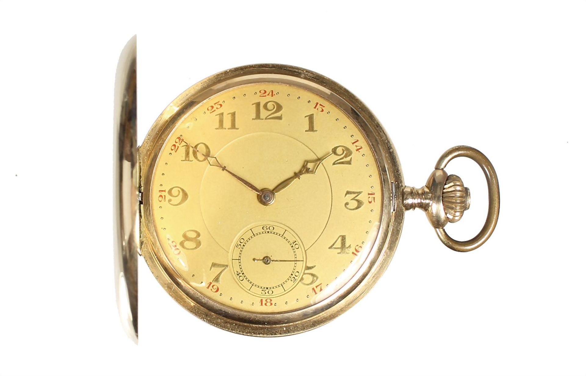 men's fob watch, "ART-DECO", Switzerland 1920/'30s, yelow gold 585/000 (56 Zolotnik, manufactured