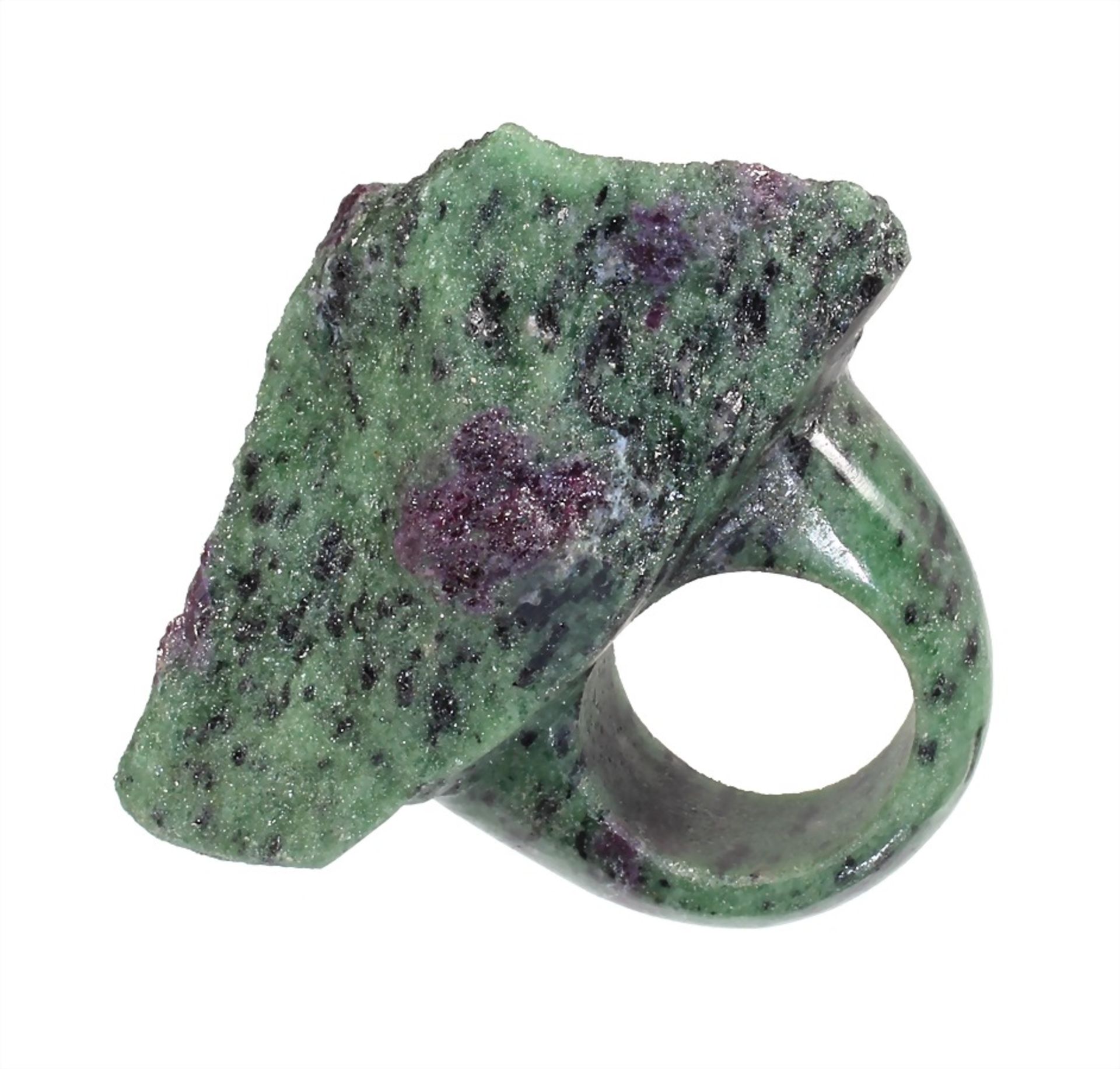 decorative stone ring, ruby/zoisite, ring head with crystalline surface c. 56.7 x 30.7 mm, ring