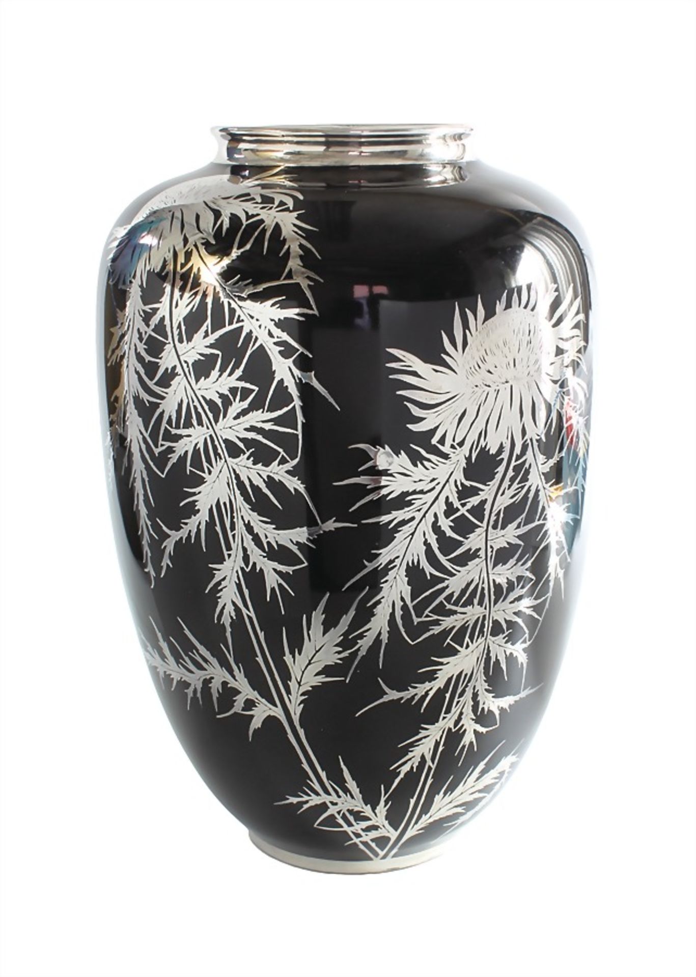 big vase, "ART-DECO" 1930/'40s, 1000 silver OVERLAY, signed Hertel Jacob Bavaria 1000/1000,