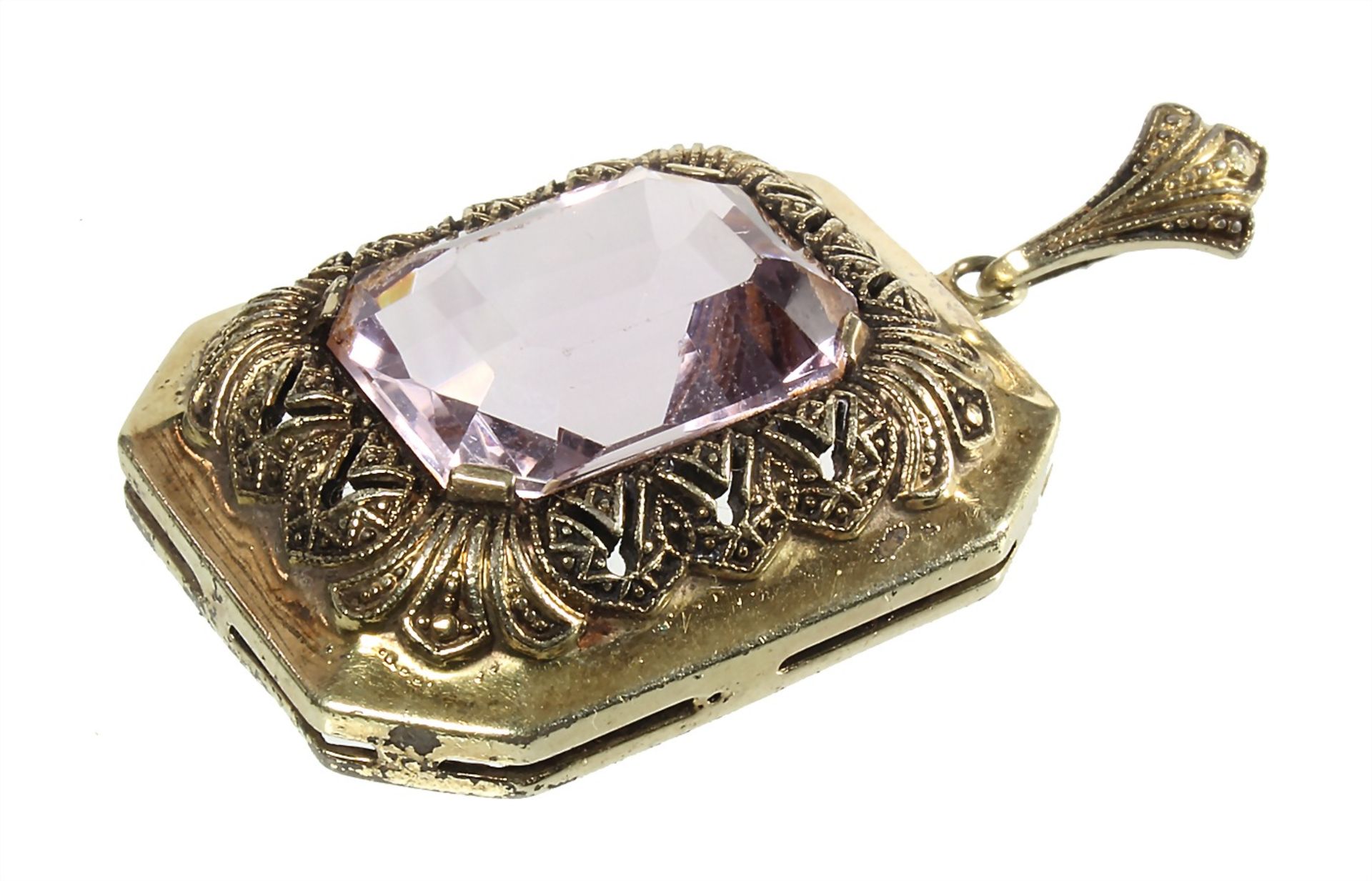 pendant, "ART-DECO" 1930s/'40s, silver 835/000 gilded (worn), amethyst with octagonal cut c. 12.0 - Bild 2 aus 2