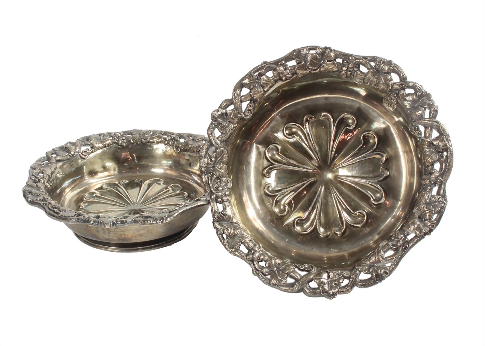 a pair of coasters, second half of the 19th century, silver-plated, richly decorated edge with