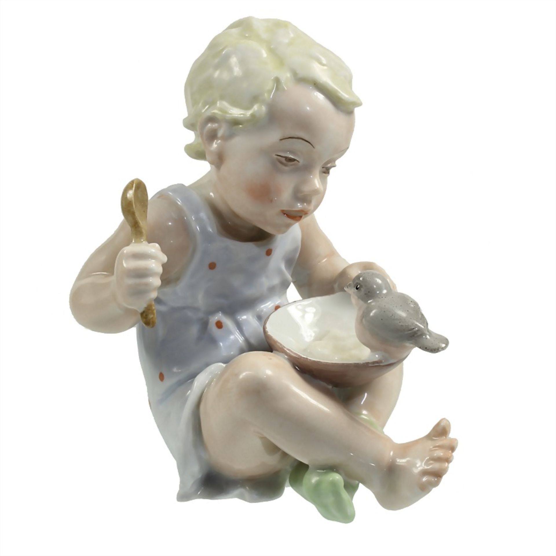 Rosenthal figure, child feeds a bird, porcelain, signed Rosenthal, colored painted, design: LORE