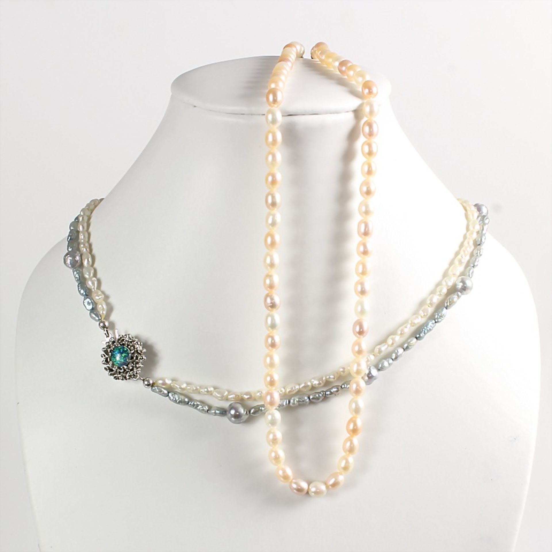 lot freshwater pearls chains, 1 chain, silver clasp, lenght = 42.5 cm, 1 chain (in two rows), clasp,