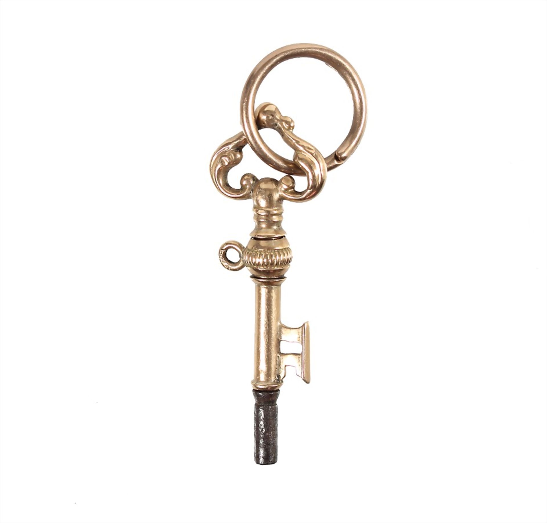 clock key, second half of the 19th century, yelow gold 585/000, shaped like a key, plastic formed,