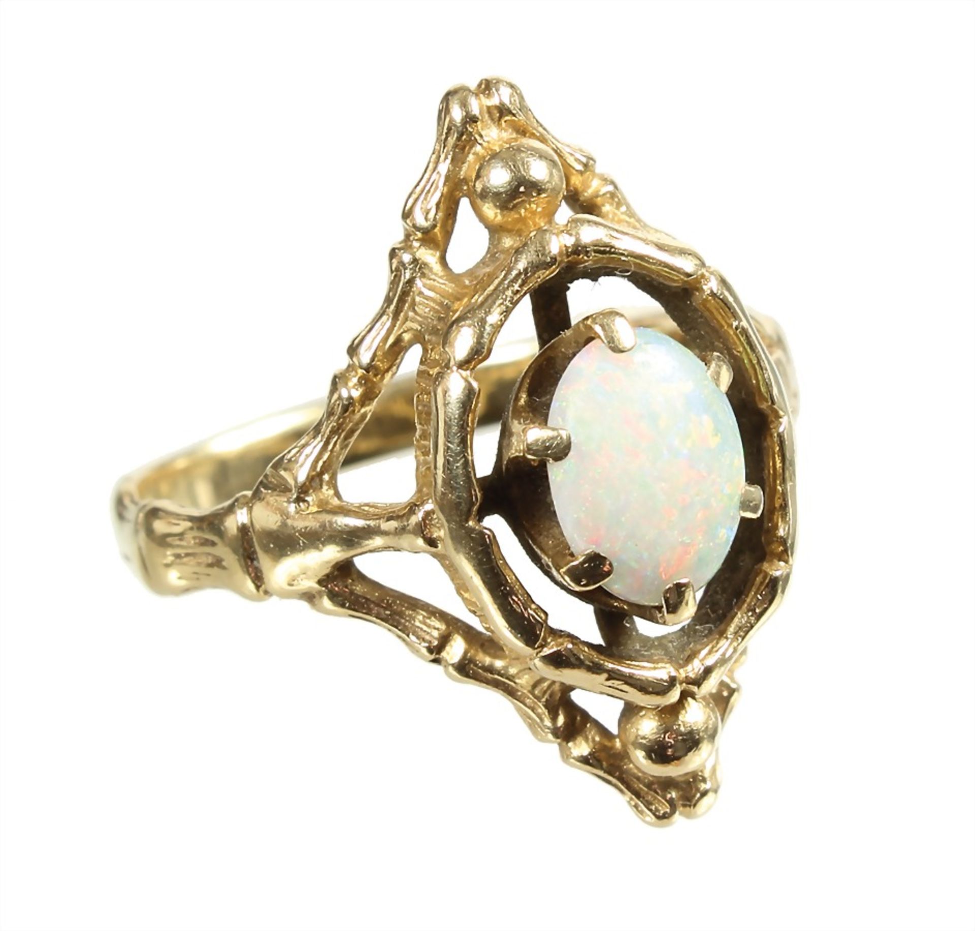 ring, yelow gold 585/000, opal cabochon (worn), ring width c. 51