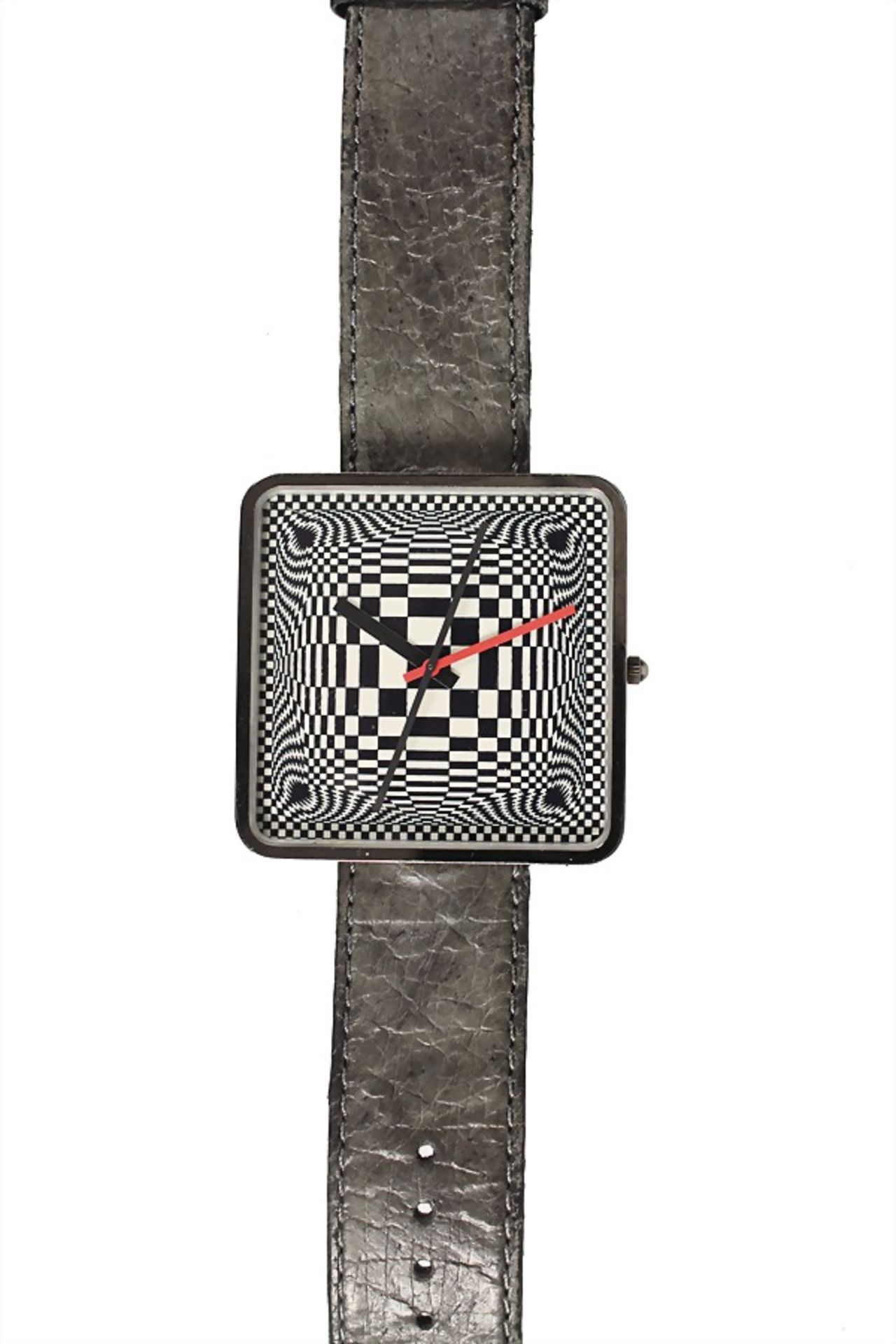 artist clock, "VICTOR VASARELY", "INTERLOOK", square case c. 40.2 x 40.2 mm, glass bottom, quartz,