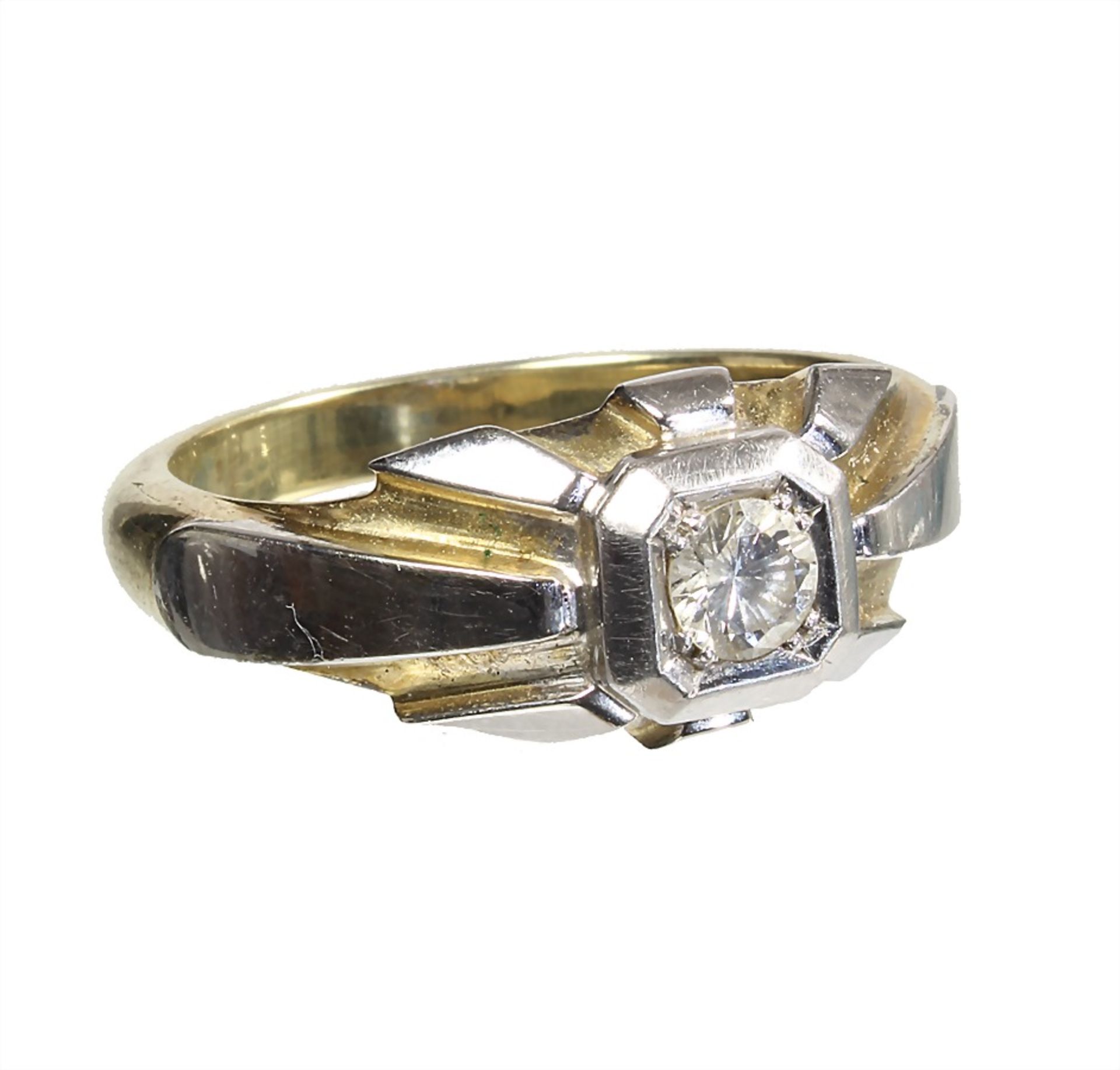 ring, yelow gold/white gold 585/000, 1 brilliant c. 0.32 ct tw-vvsi/if (flawless), ring width c. - Bild 2 aus 2