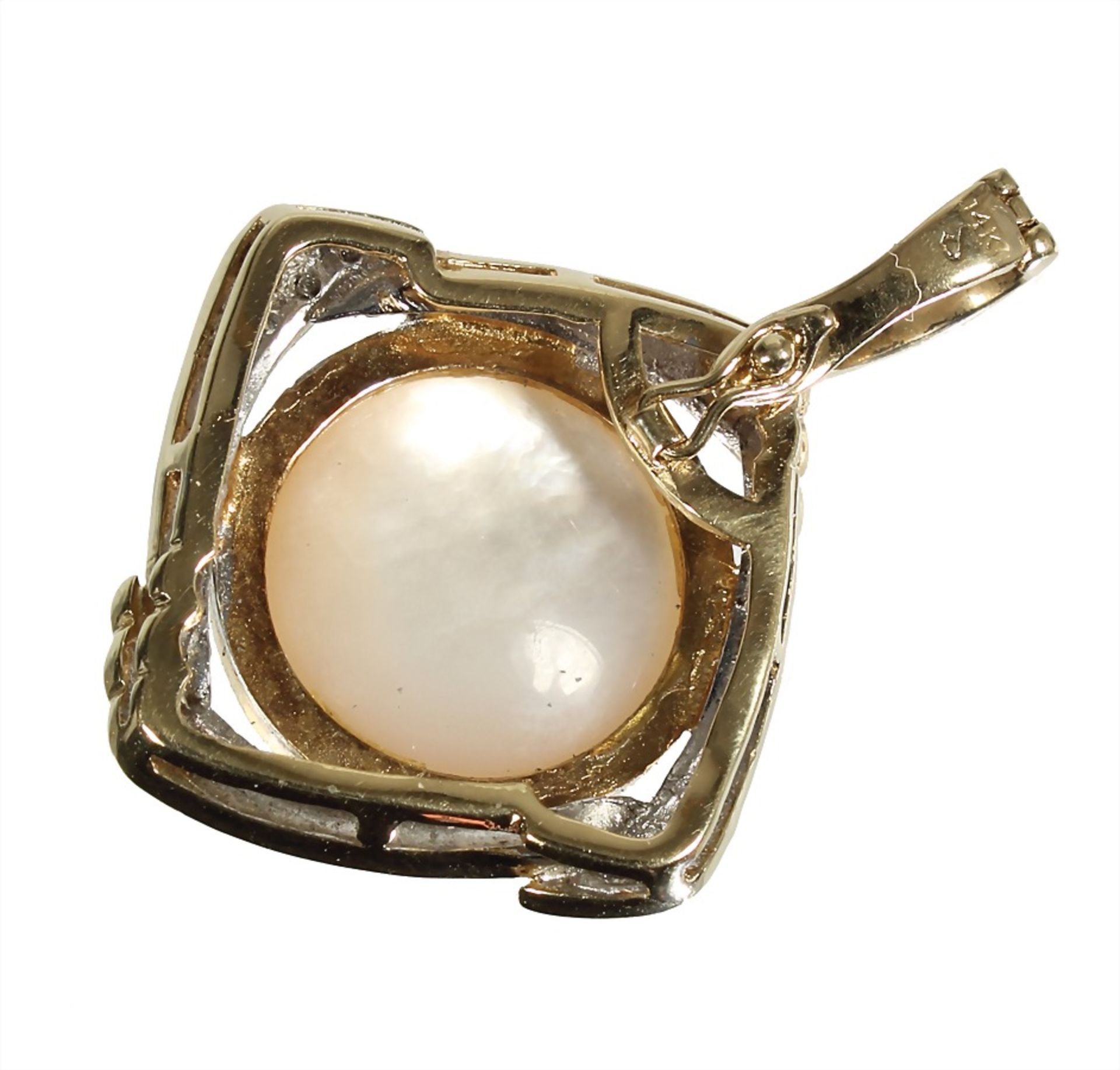 pendant, yelow gold 585/000, Mabe-pearl diameter = c. 14.3 mm, 22 brilliants c. 0. 15 ct white, - Bild 2 aus 2