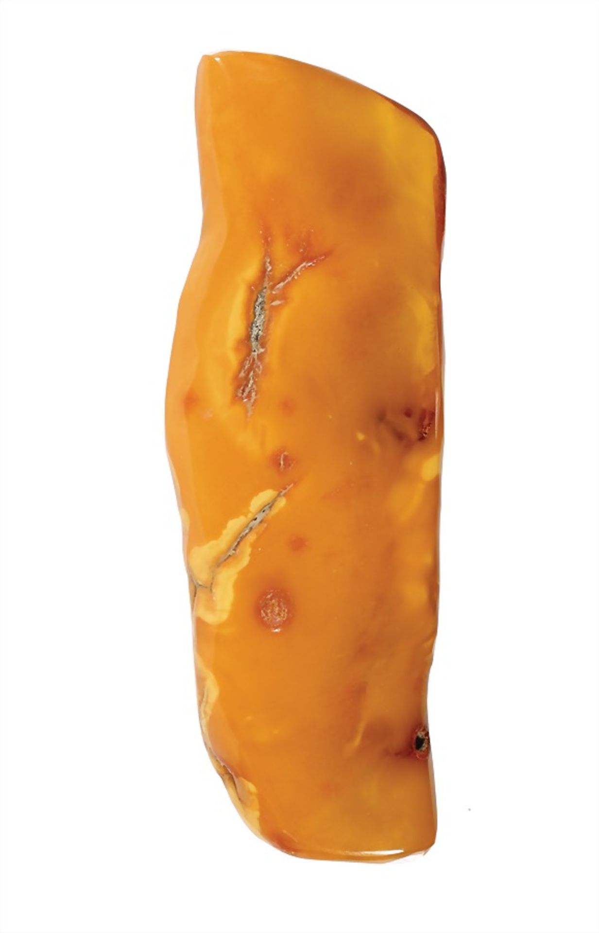 elongate item: amber "BUTTERSCOTCH", 117.2 x 40.4 x 14.8 mm, total 48.7 g