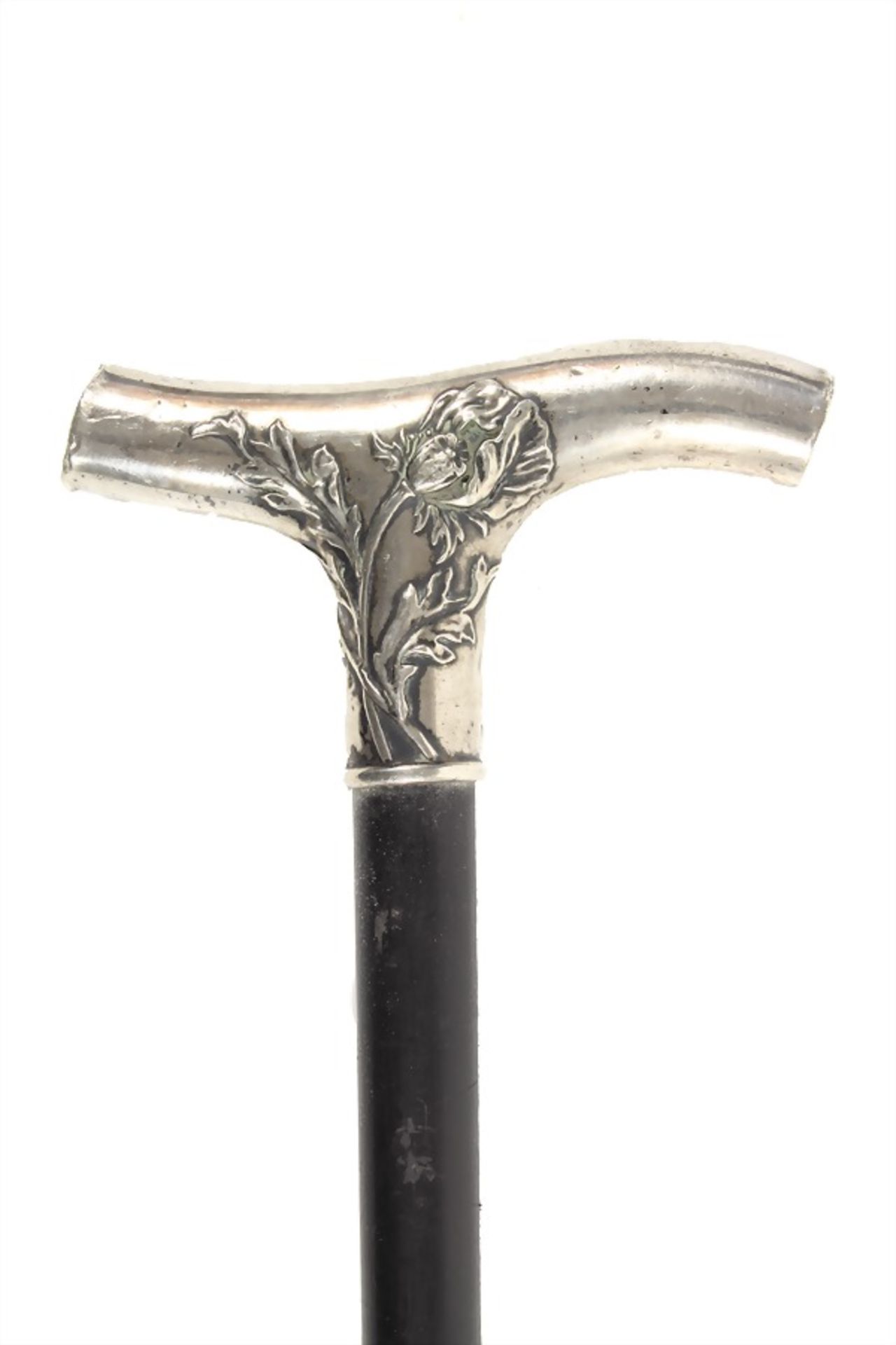 stick "JUGENDSTIL" around 1900, so-called "FRITZ-KRÜCKE", silver 800/000, poppy with leaves, stained - Image 2 of 2