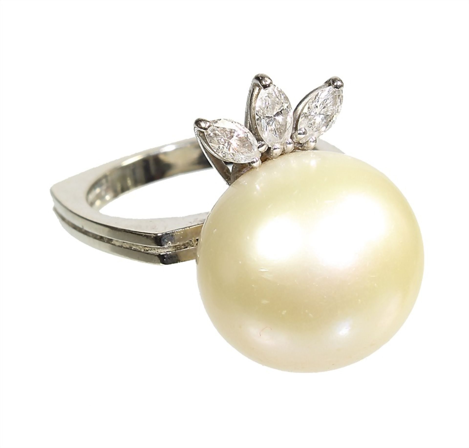 ring, white gold 750/000, signed HARDY, big South Sea pearl, diameter = c. 14.5 mm (slightly - Bild 2 aus 2