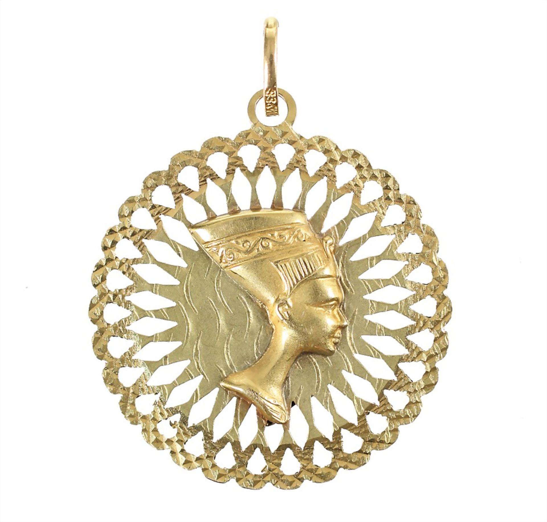 pendant "NOFRETETE", yelow gold 750/000, both sides with a relieflike presentation of Nefertiti,