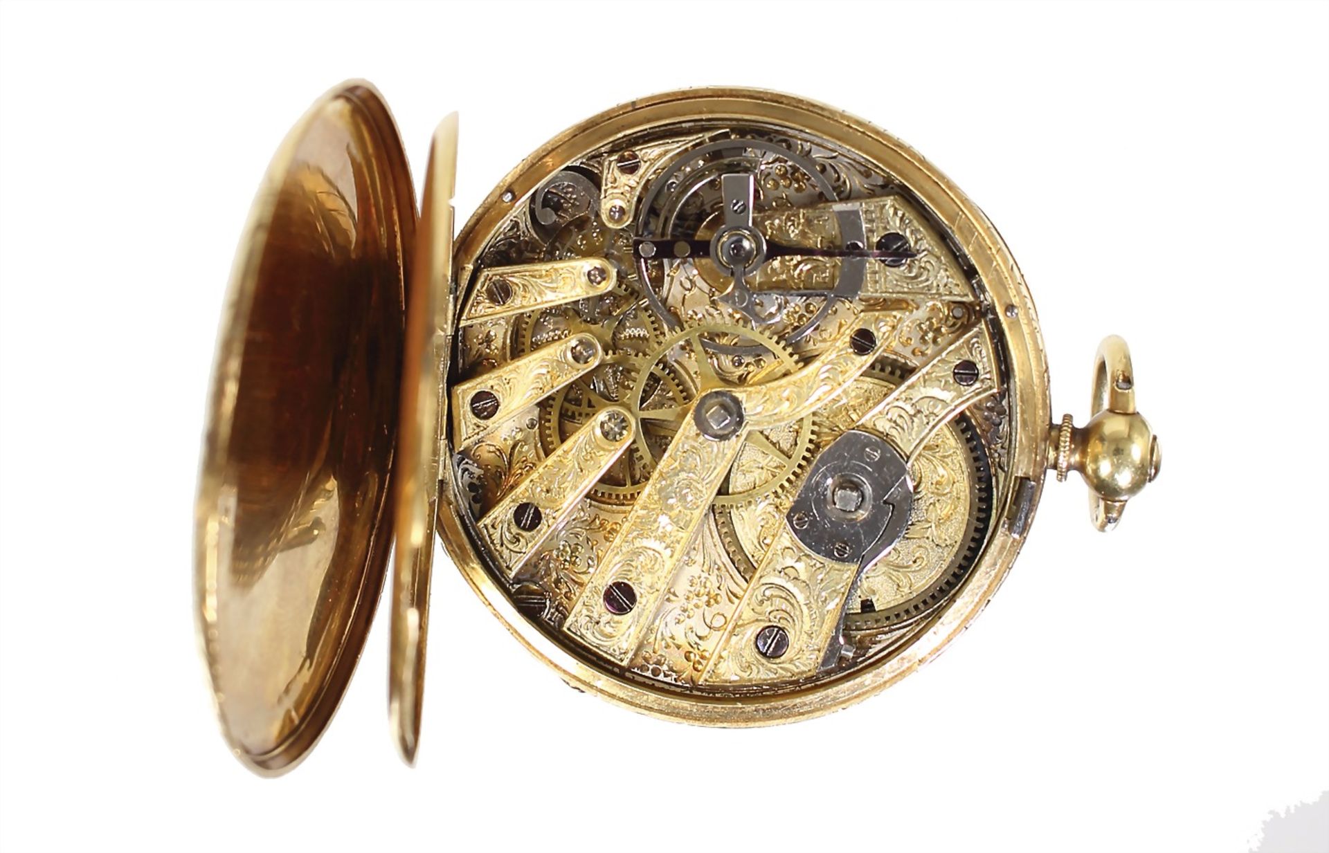 early rare fob watch with spring-cover, "PATEK & CZAPECK", Geneve before the 1850s ! yelow gold - Image 4 of 4