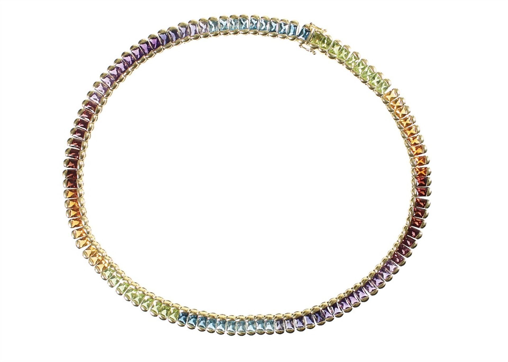 necklace rainbow by "H.STERN" (Brazil), yelow gold 750/000, signed S (Stern), 102 garnets, citrines, - Bild 2 aus 2