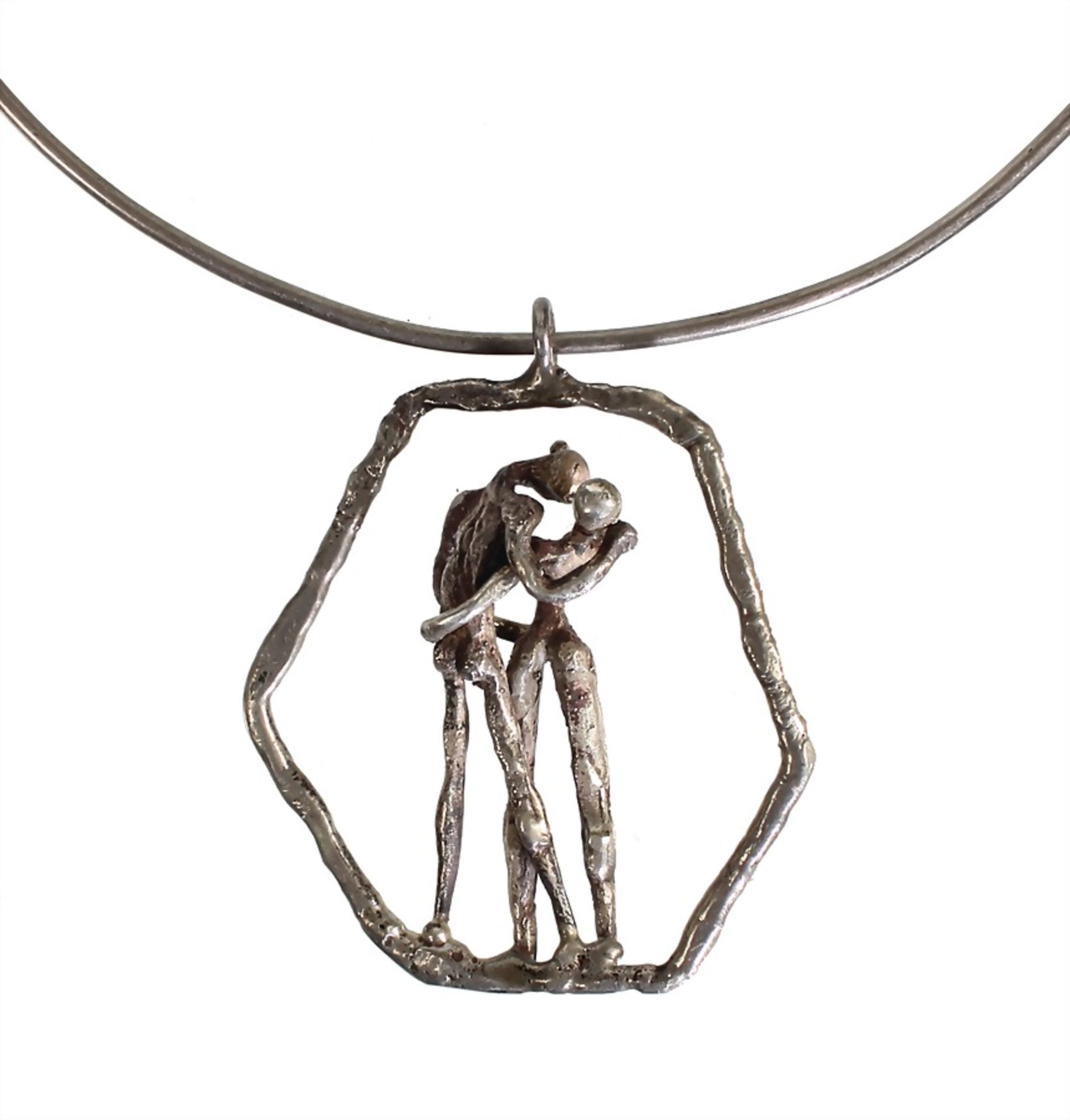 necklace, stylized woman and man, USA 1970s/'80s, silver (checked), signed PAL KEPENYES, ring with