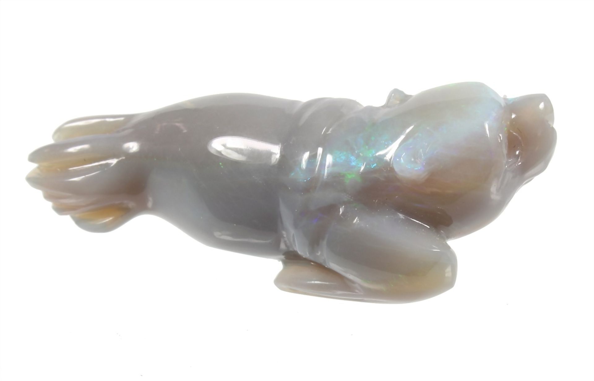 small plastic: seal, plastic engraved opal, c. 42.7 x 17.5 x 14.7 mm, total 8.8 g (44.0 ct) - Image 2 of 2