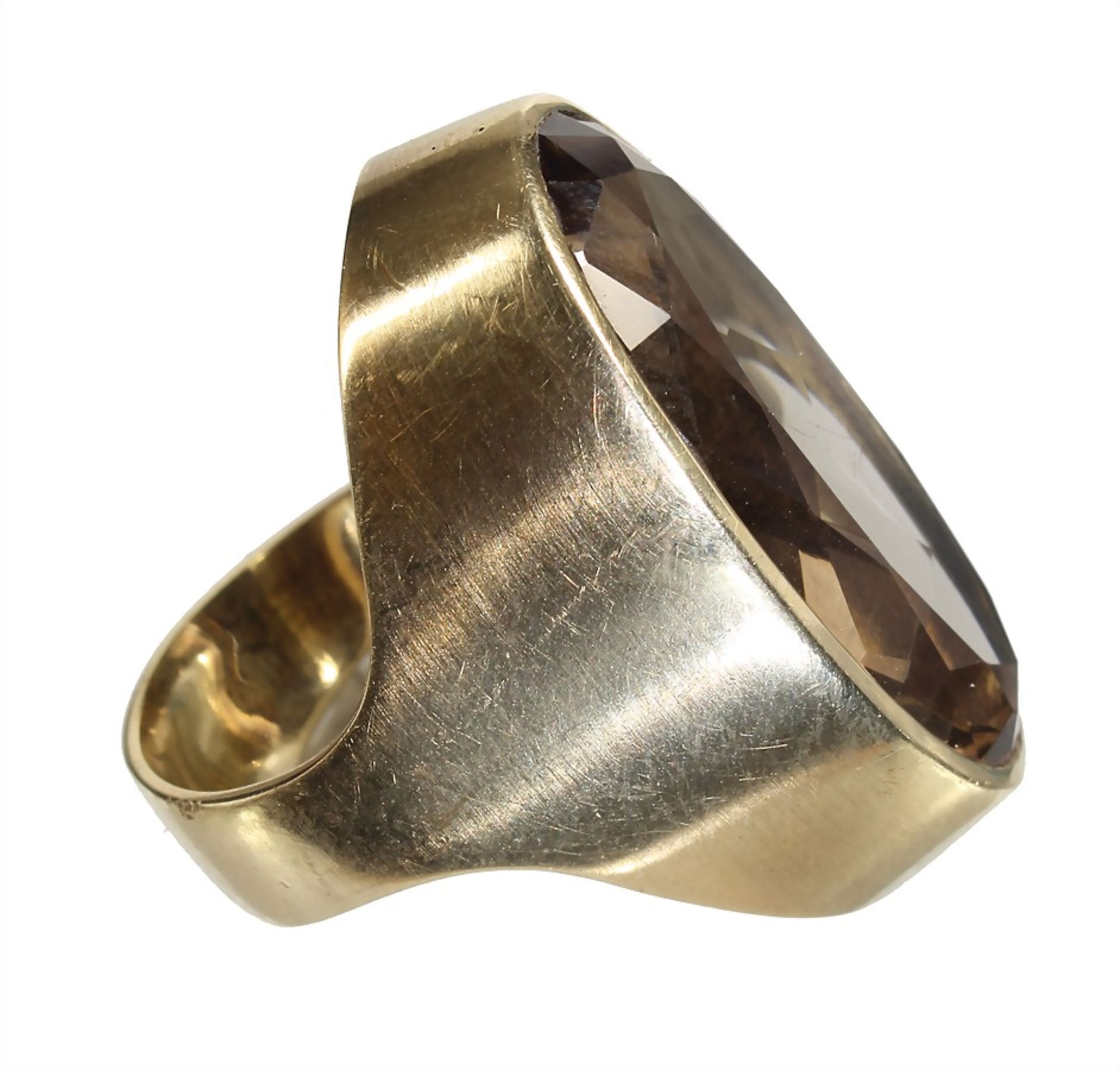 ring, yelow gold 585/000, smoky quartz c. 20.0 ct (20 x 14 mm), ring width c. 57 - Bild 2 aus 2