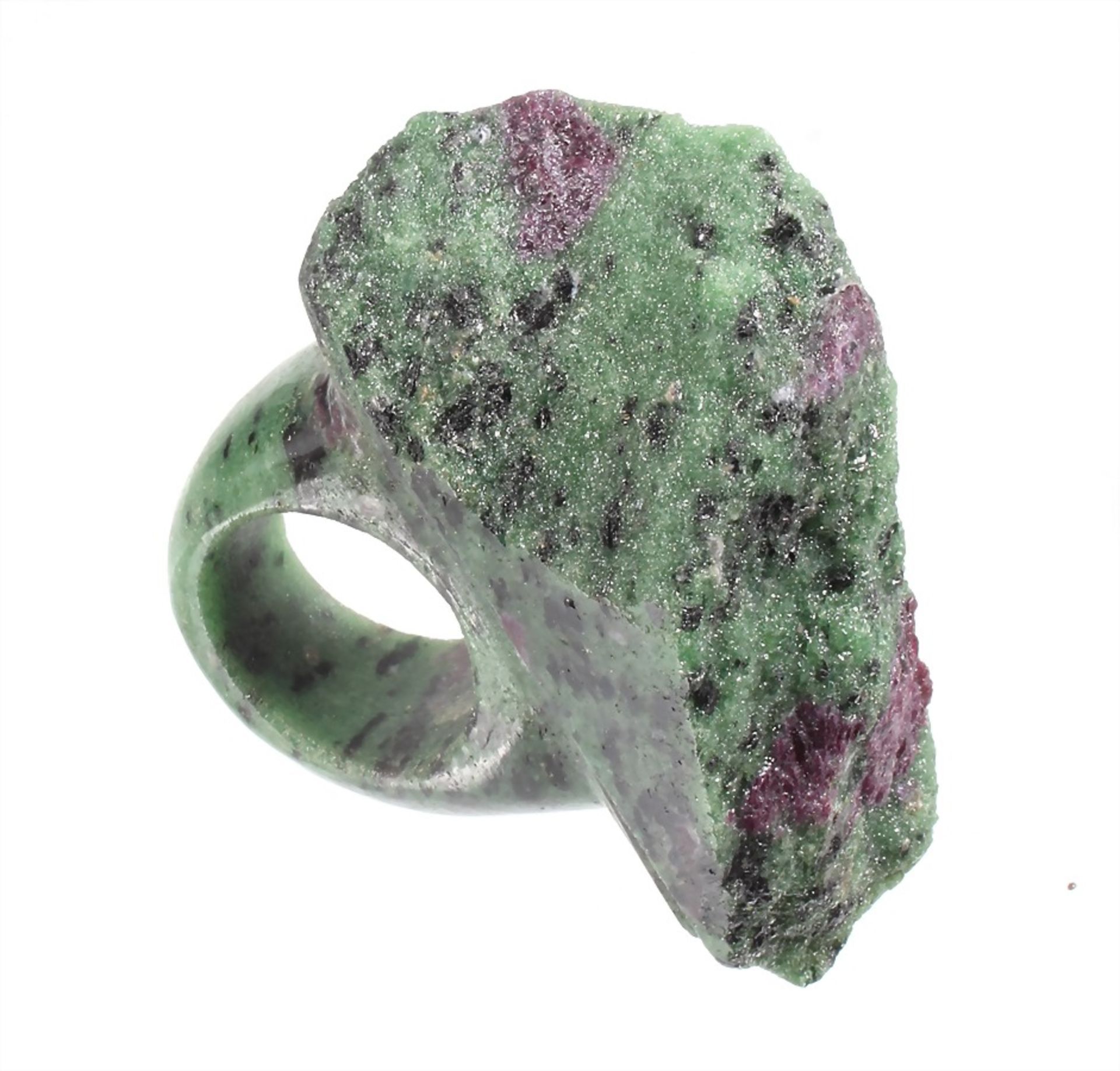 decorative stone ring, ruby/zoisite, ring head with crystalline surface c. 56.7 x 30.7 mm, ring - Bild 2 aus 3